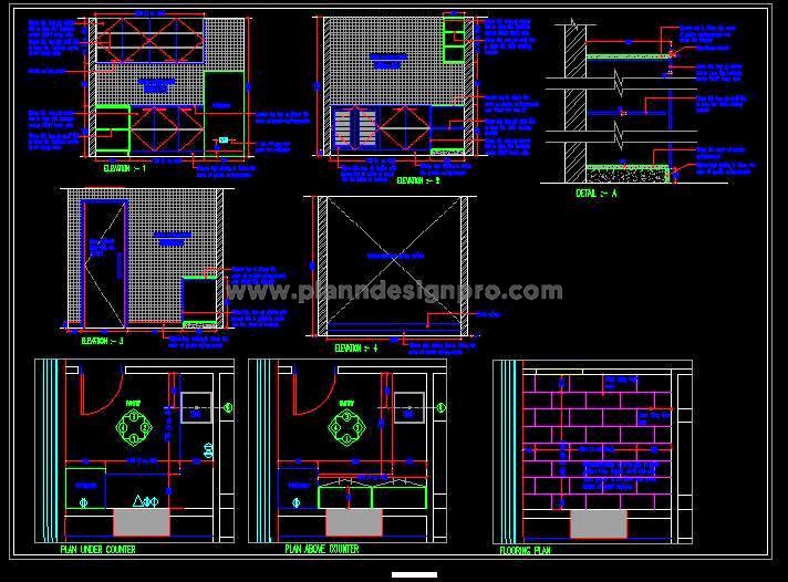 Kitchen CAD Block Plan- L-Shaped Design with Storage Details